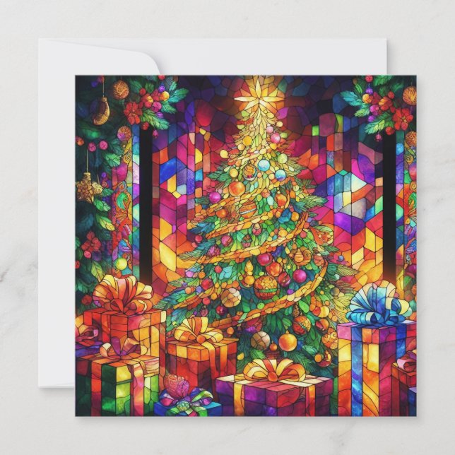 Christmas Watercolor Stained Glass Greeting Card (Front)