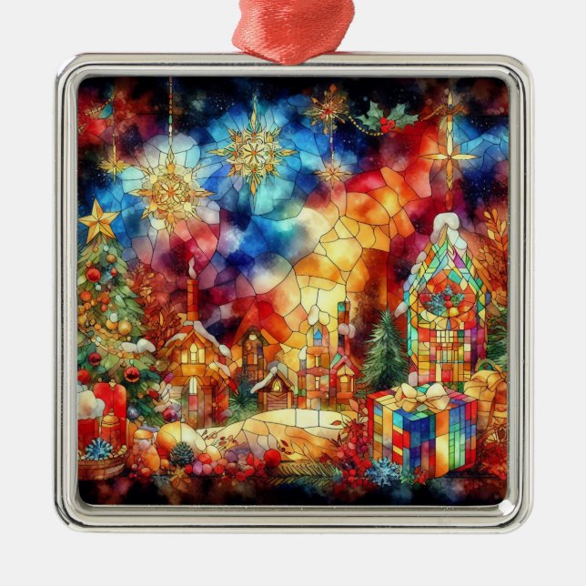 Christmas Watercolor Stained Glass Ornament (Front)
