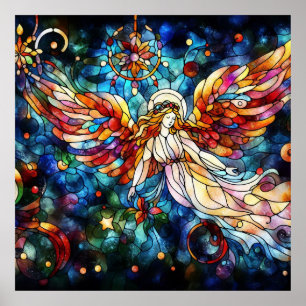 Christmas Watercolor Stained Glass Poster