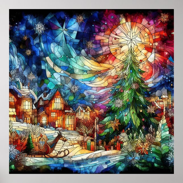 Christmas Watercolor Stained Glass Poster (Front)