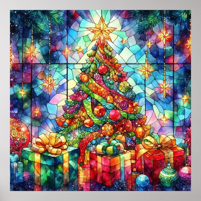 Christmas Watercolor Stained Glass Poster (Front)