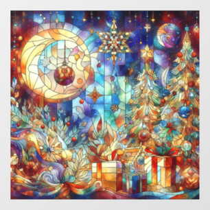 Christmas Watercolor Stained Glass Window Cling
