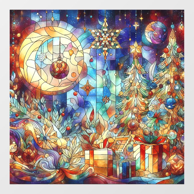 Christmas Watercolor Stained Glass Window Cling (Sheet)