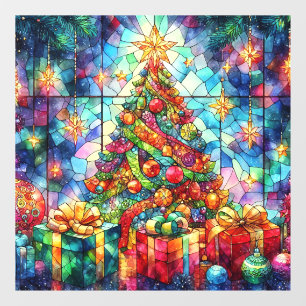 Christmas Watercolor Stained Glass Window Cling