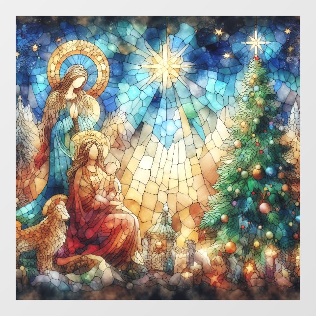 Christmas Watercolor Stained Glass Window Cling (Sheet)