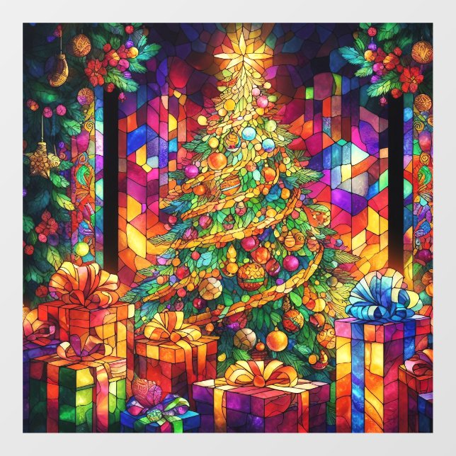 Christmas Watercolor Stained Glass Window Cling (Sheet)