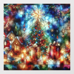 Christmas Watercolor Stained Glass Window Cling
