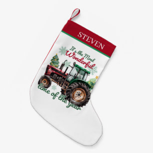 Christmas watercolor tractor add name small christmas stocking