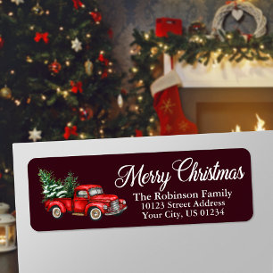 Christmas Watercolor Truck Burgundy Return Address