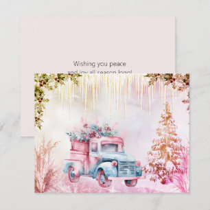 Christmas Watercolor Vintage Truck Winter Scene
