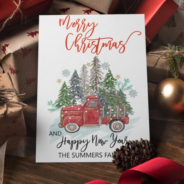 Christmas Watercolor Winter Barn Country Truck Holiday Card (Creator Uploaded)