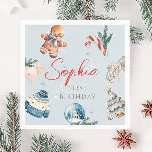 Christmas Watercolor Winter First Birthday Party Napkin