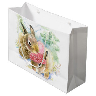 Christmas Watercolor - Winter Forest Bunnies Large Gift Bag