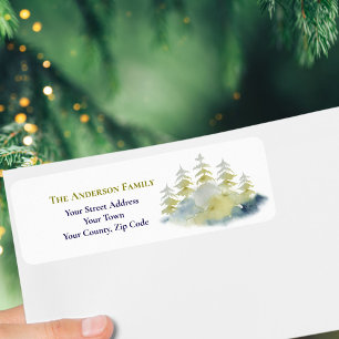 Christmas Watercolor Winter Forest Trees Name
