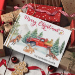 Christmas Watercolor Winter Fox Family Red Truck Holiday Card<br><div class="desc">This design may be personalised in the area provided by changing the photo and/or text. Or it can be customised by choosing the click to customise further option and delete or change the colour of the background, add text, change the text colour or style, or delete the text for an...</div>