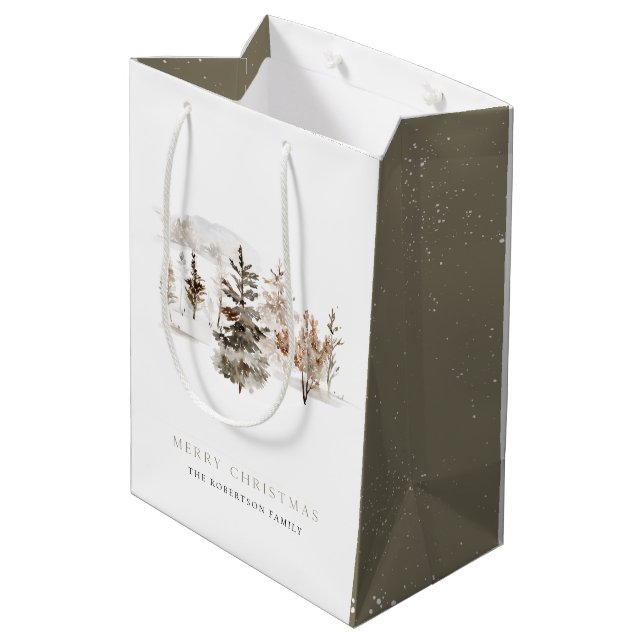 Christmas Watercolor Winter Landscape Gift Bag (Back Angled)