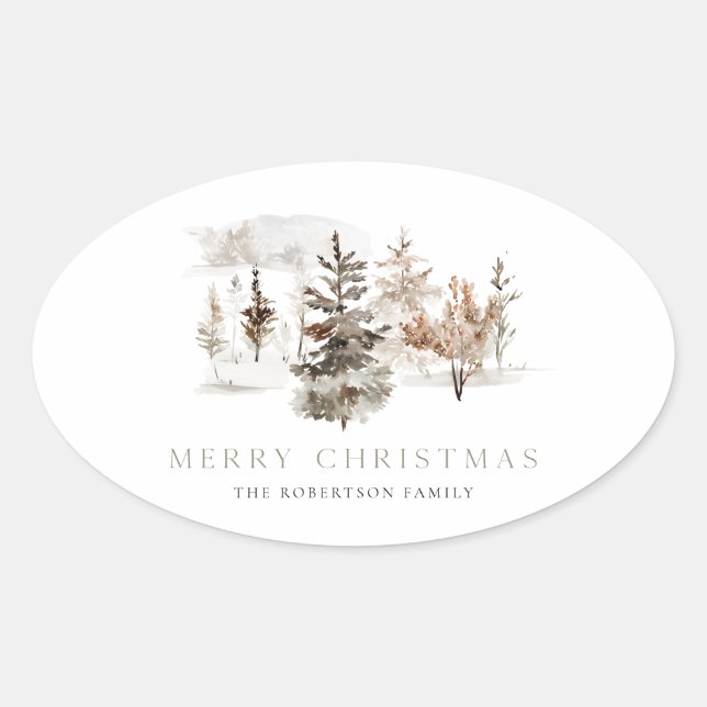 Christmas Watercolor Winter Landscape Sticker (Front)