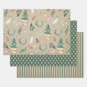 Christmas Watercolor Wrapping Paper Sheet Set