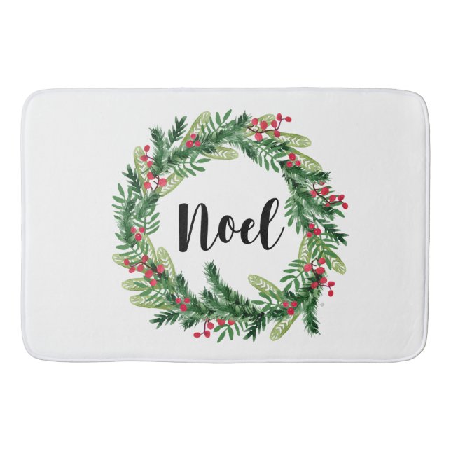Christmas watercolor wreath bath mat (Front)