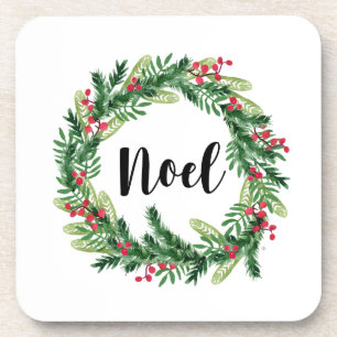 Christmas watercolor wreath coaster
