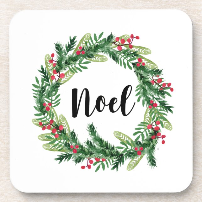 Christmas watercolor wreath coaster (Front)