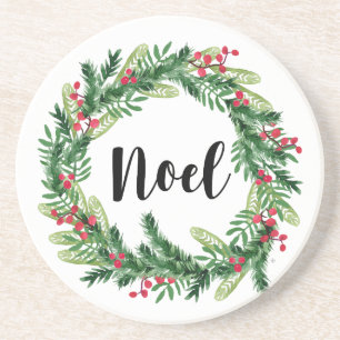Christmas watercolor wreath coaster