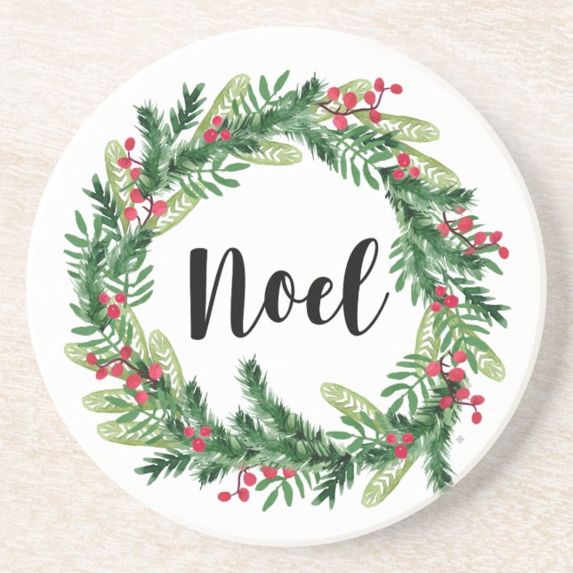 Christmas watercolor wreath coaster (Front)