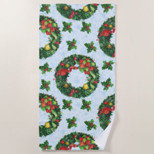 Christmas watercolor Wreath Holiday Beach Towel