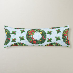 Christmas watercolor Wreath Holiday Body Cushion