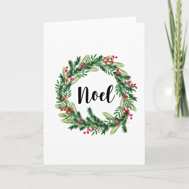 Christmas watercolor wreath holiday card (Front)