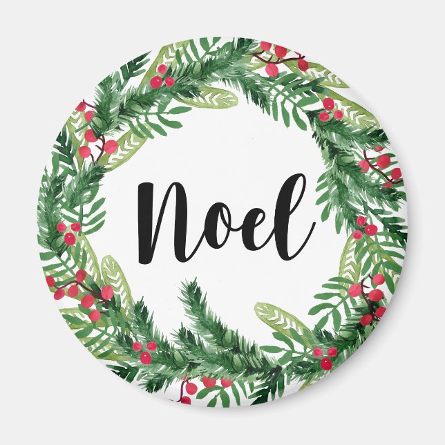 Christmas watercolor wreath magnet (Front)