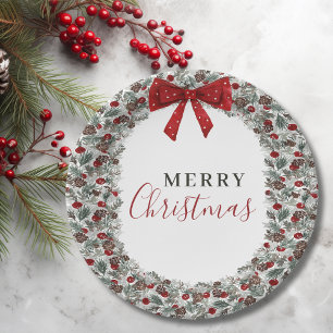 Christmas Watercolor Wreath Paper Plate