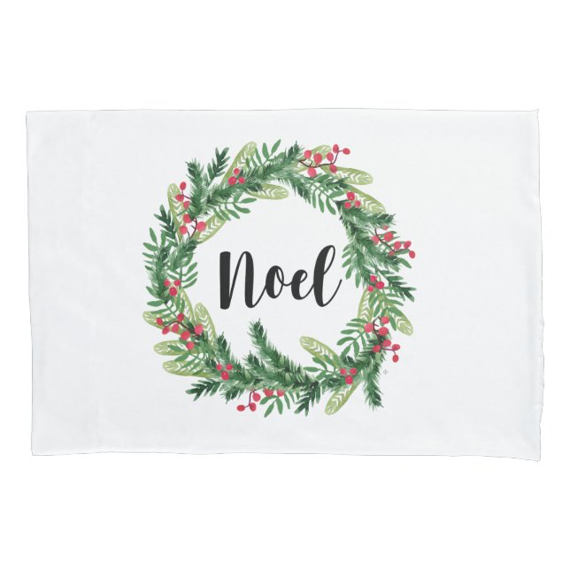 Christmas watercolor wreath pillowcase (Front)