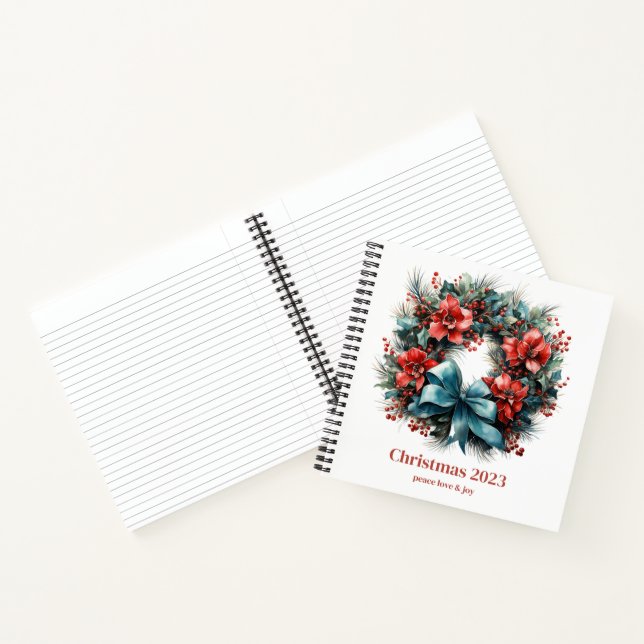 Christmas Watercolor Wreath with Holly Notebook (Inside)
