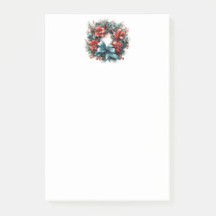 Christmas Watercolor Wreath with Holly Post-it Notes