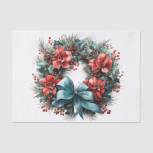 Christmas Watercolor Wreath with Holly Tissue Paper