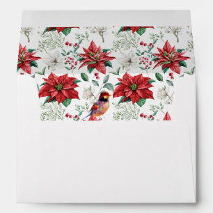 Christmas watercolors flowers, leaves and a bird envelope