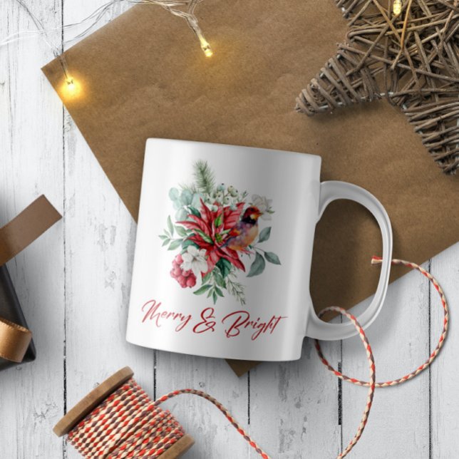Christmas watercolors flowers, leaves and a birds coffee mug (Creator Uploaded)