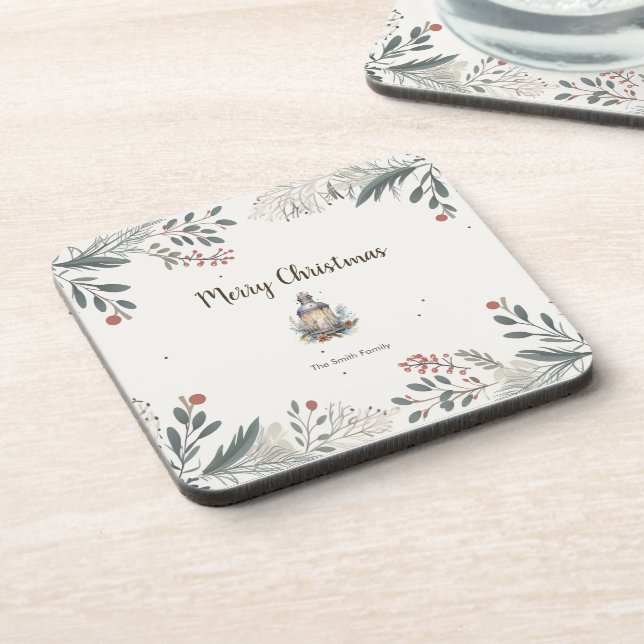 Christmas Watercolour Greetings  Coaster (Left Side)