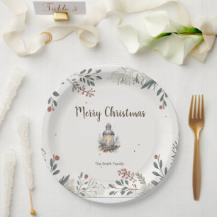 Christmas Watercolour Greetings Paper Plate