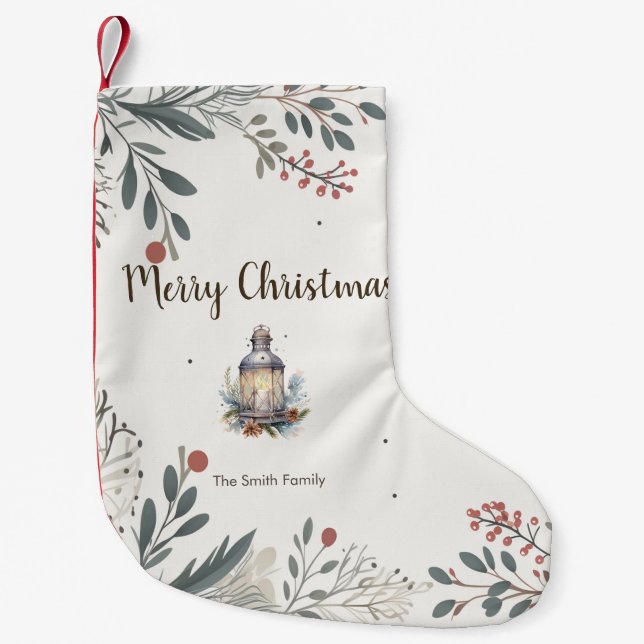 Christmas Watercolour Greetings  Small Christmas Stocking (Front)