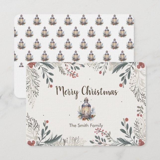 Christmas Watercolour Greetings  Thank You Card (Front/Back)