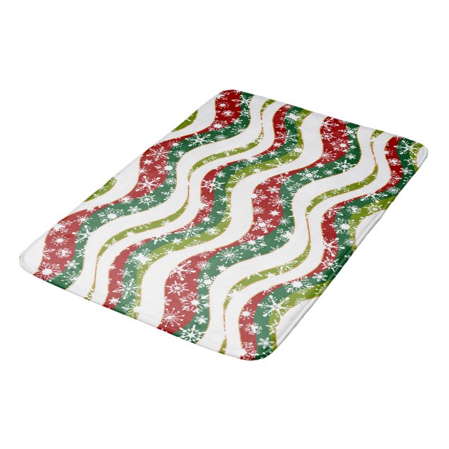 Christmas waves and snowflakes bath mat (Angled)