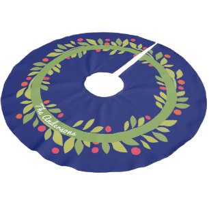 Christmas Weath Green and Blue Brushed Polyester Tree Skirt
