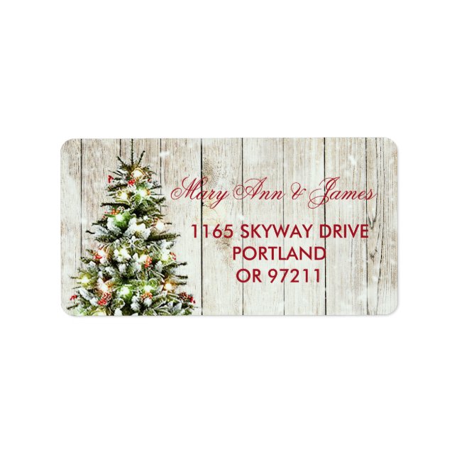 Christmas Wedding Address Tree, Lights & Ribbon Label (Front)