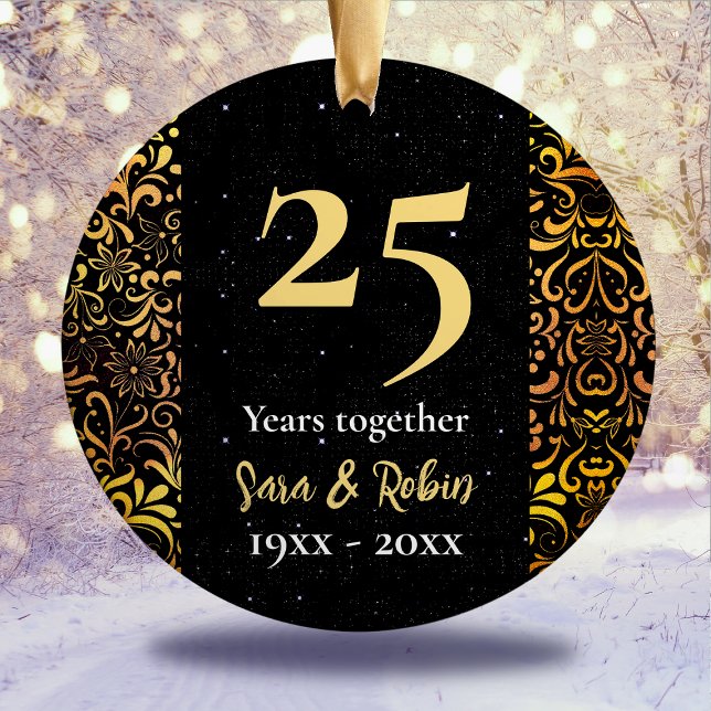 Christmas wedding anniversary black floral gold ceramic tree decoration (Creator Uploaded)