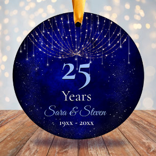 Christmas wedding anniversary blue silver glitter  ceramic tree decoration