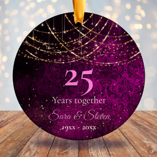 Christmas wedding anniversary purple gold glitter  ceramic tree decoration