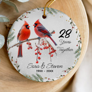 Christmas wedding anniversary red cardinal ceramic tree decoration