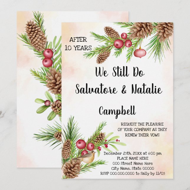 Christmas Wedding Anniversary Renewal Vows Invitation (Front/Back)